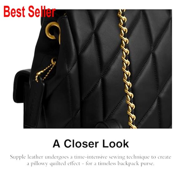 Quilted Leather Backpack with Adjustable Chain Straps main image 5